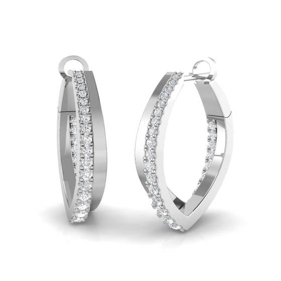 0.69ct SI2/G Round cut Natural Diamond Hoop Earrings in 18k White Gold