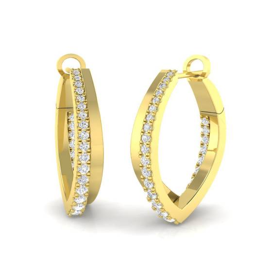 0.69ct SI2/G Round cut Natural Diamond Hoop Earrings in 18k Yellow Gold