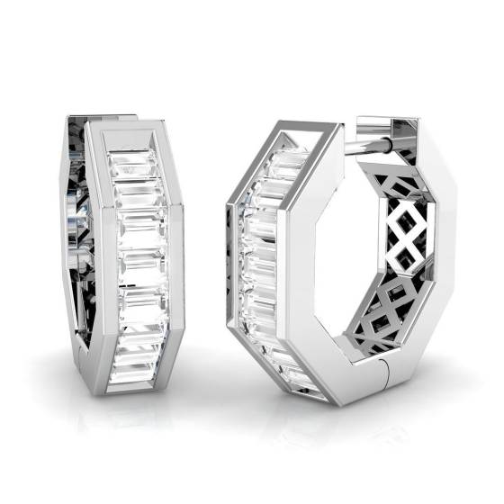 0.77ct SI2/G Baguette cut Natural Diamond Hoop Earrings in 18k White Gold