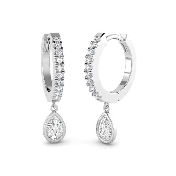 0.58ct SI2/G Round cut Natural Diamond Drop Earrings in 18k White Gold