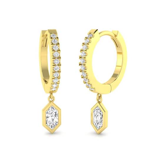 0.79ct SI2/G Hexagon cut Natural Diamond Drop Earrings in 18k Yellow Gold
