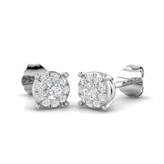 0.22ct SI2/G Round cut Natural Diamond Cluster Earrings in 9k White Gold
