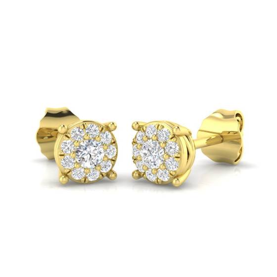 0.22ct SI2/G Round cut Natural Diamond Cluster Earrings in 9k Yellow Gold
