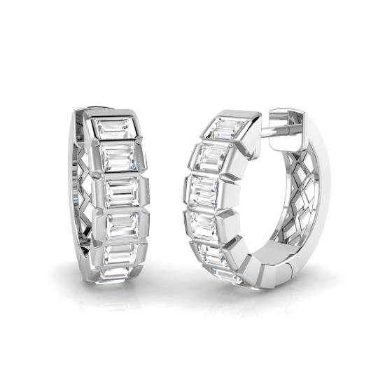 0.74ct SI2/G Baguette cut Natural Diamond Hoop Earrings in 18k White Gold