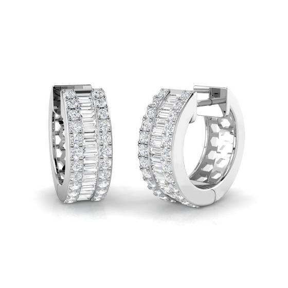 0.90ct SI2/G Round cut Natural Diamond Hoop Earrings in 9k White Gold