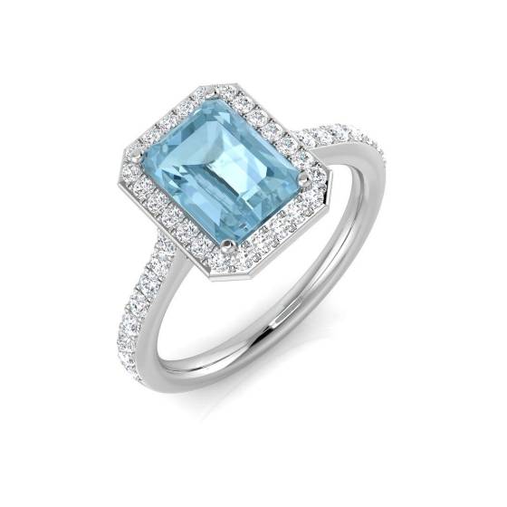 1.87ct SI2/G Emerald cut Aquamarine Gemstone Ring in 18k White Gold
