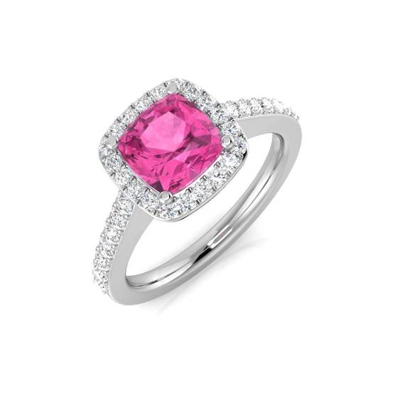 1.90ct SI1/G Cushion cut Pink Sapphire Gemstone Ring in 18k White Gold
