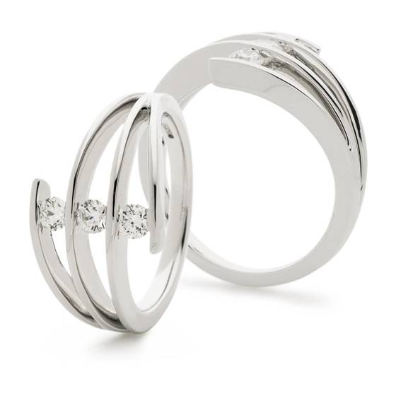 0.37ct VS/F-G 3 Round Cut Tension Set Natural Diamond Ring