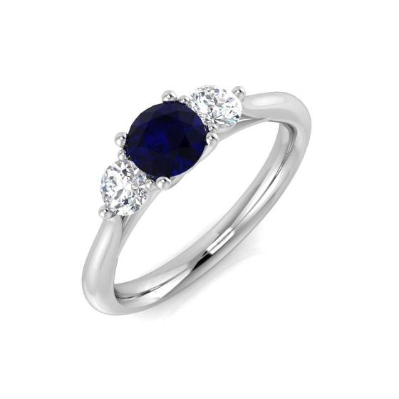 0.96ct SI1/G Round cut Blue Sapphire Gemstone Ring in Platinum