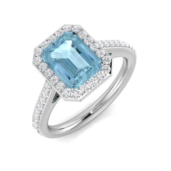 1.75ct SI2/G Emerald cut Aquamarine Gemstone Ring in Platinum