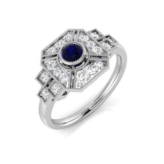 0.45ct SI2/G Round cut Blue Sapphire Gemstone Ring in Platinum