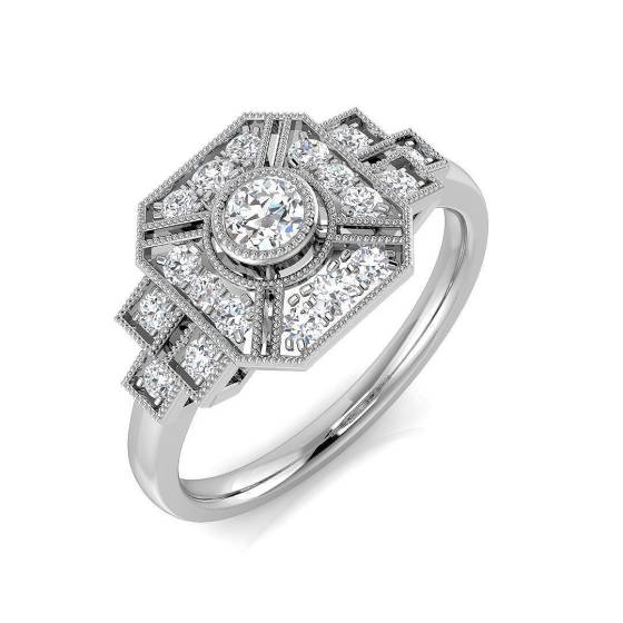 0.40ct I1/G Round cut Natural Diamond Vintage Ring in 9k White Gold
