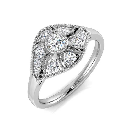 0.38ct SI2/G Round cut Natural Diamond Vintage Ring in 18k White Gold