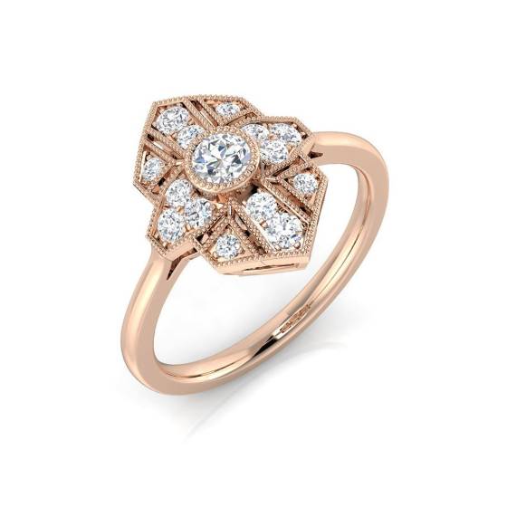 0.35ct SI2/G Round cut Natural Diamond Vintage Ring in 18k Rose Gold