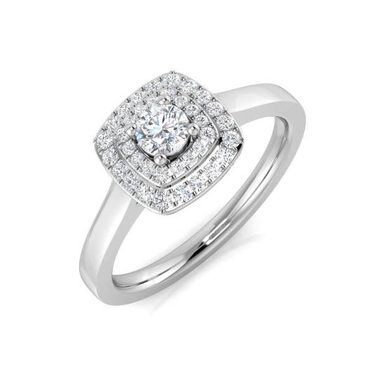 0.18ct SI2/G Round cut Natural Diamond Halo Ring in 18k White Gold