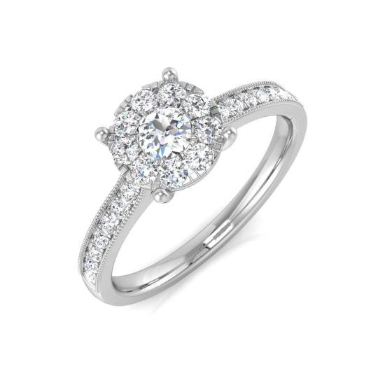 0.52ct I1/G Round cut Natural Diamond Cluster Ring in 9k White Gold