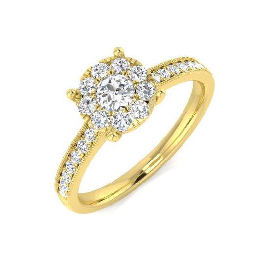 0.52ct I1/G Round cut Natural Diamond Cluster Ring in 9k Yellow Gold