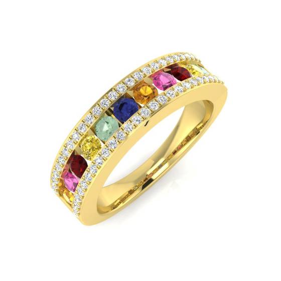 1.14ct SI2/G Round cut Multi Sapphire Gemstone Ring in 9k Yellow Gold