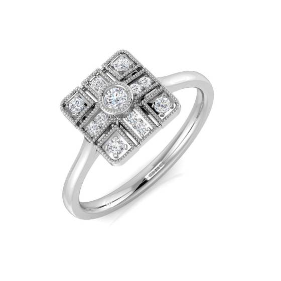 0.16ct SI2/G Round cut Natural Diamond Vintage Ring in 18k White Gold