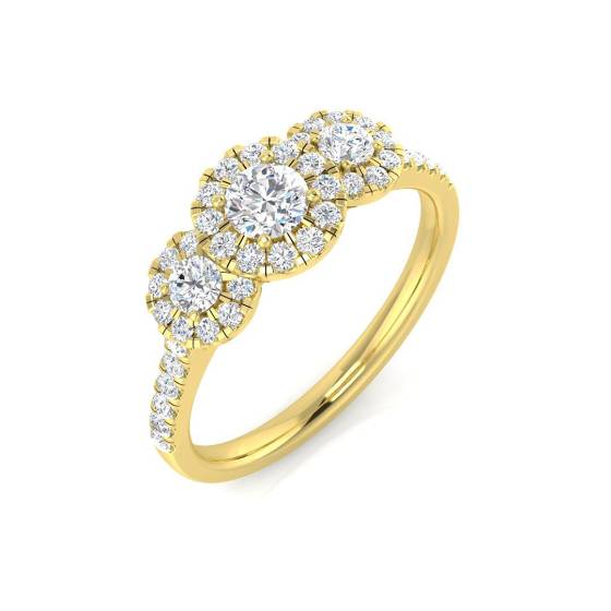 0.75ct I1/G Round cut Natural Diamond 3 Stone Ring in 9k Yellow Gold