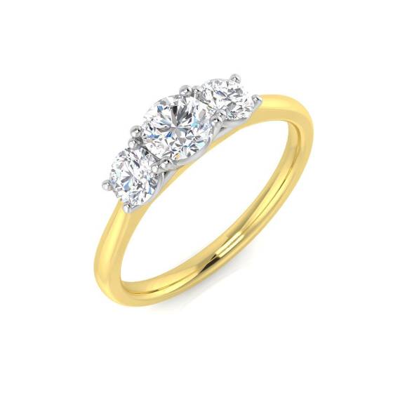 0.71ct SI2/G Round cut Natural Diamond 3 Stone Ring in 18k Yellow Gold