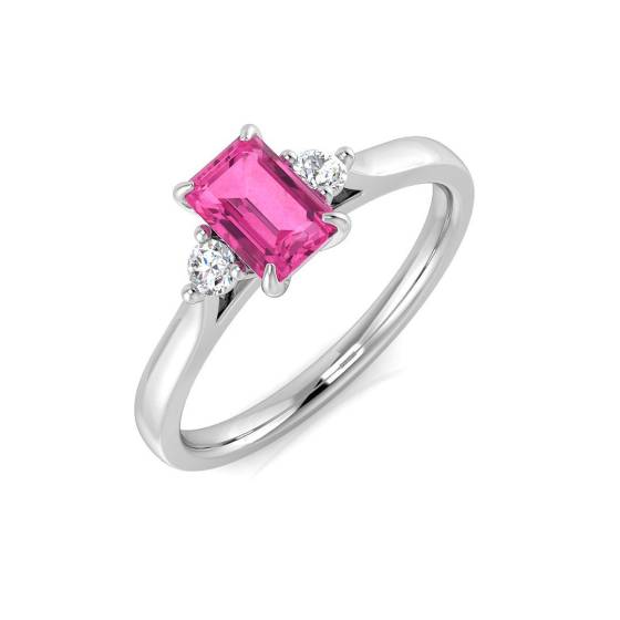 0.71ct SI2/G Emerald cut Pink Sapphire Gemstone Ring in Platinum