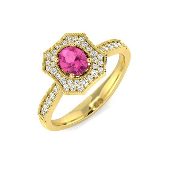 0.85ct SI2/G Oval cut Pink Sapphire Gemstone Ring in 18k Yellow Gold