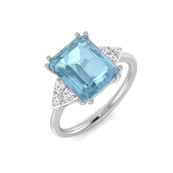 3.36ct SI2/G Emerald cut Aquamarine Gemstone Ring in 18k White Gold