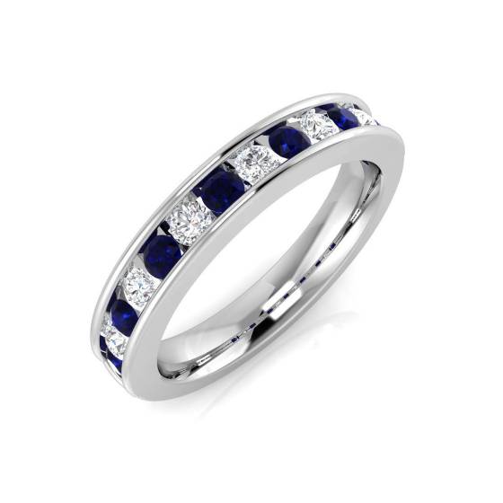 0.73ct SI2/G Round cut Blue Sapphire Gemstone Ring in Platinum