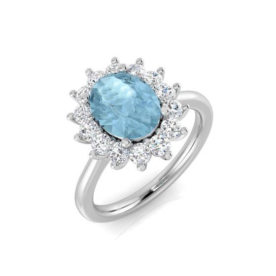2.19ct SI1/G Oval cut Aquamarine Gemstone Ring in 18k White Gold