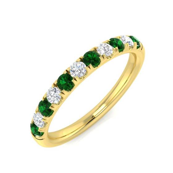 0.42ct SI2/G Round cut Green Emerald Gemstone Ring in 18k Yellow Gold