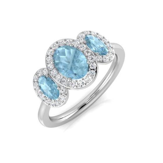 1.07ct SI2/G Round cut Aquamarine Gemstone Ring in 9k White Gold