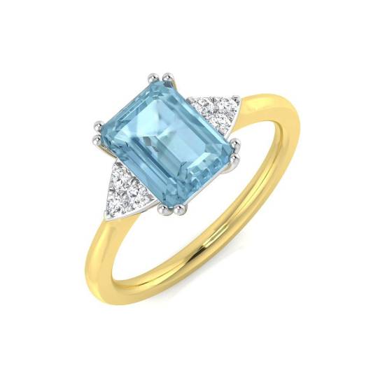 1.47ct SI2/G Emerald cut Aquamarine Gemstone Ring in 18k Yellow Gold