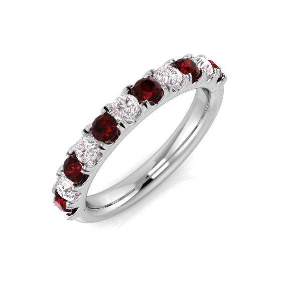 0.93ct SI2/G Round cut Ruby Gemstone Ring in 18k White Gold