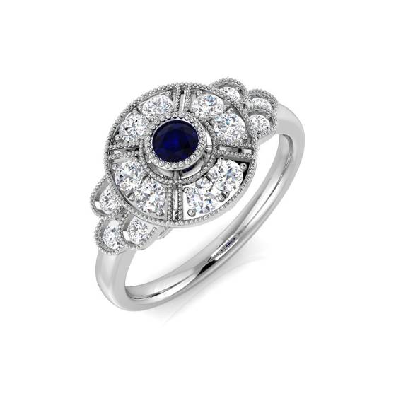 0.55ct SI2/G Round cut Blue Sapphire Gemstone Ring in Platinum