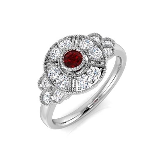 0.58ct SI2/G Round cut Ruby Gemstone Bezel Set Ring in Platinum