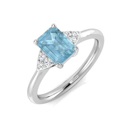 1.01ct SI2/G Emerald cut Aquamarine Gemstone Ring in 9k White Gold