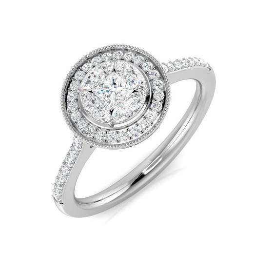 0.43ct SI2/G Round cut Natural Diamond Vintage Ring in 18k White Gold