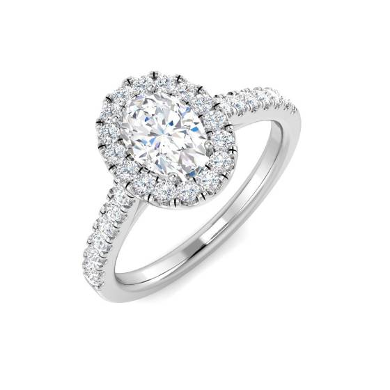 0.32ct SI1/G Oval cut Natural Diamond Halo Ring in Platinum