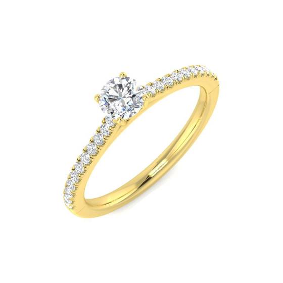 0.47ct SI2/G Round cut Natural Diamond Shoulder Set Engagement Ring in 18k Yellow Gold