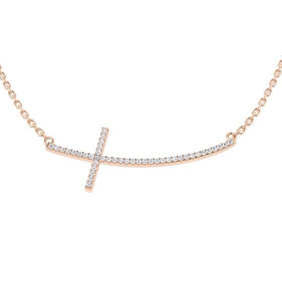 0.12ct SI2/G Round cut Natural Diamond Cross Necklace in 18k Rose Gold