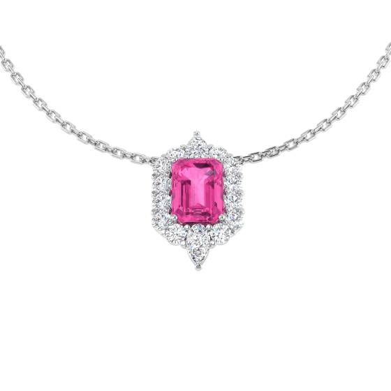 1.64ct SI2/G Round cut Pink Sapphire Gemstone Necklace in 18k White Gold