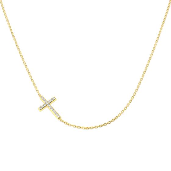 0.09ct SI2/G Round cut Natural Diamond Cross Necklace in 9k Yellow Gold