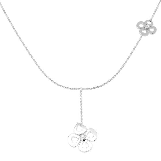 0.13ct SI2/G Round cut Natural Diamond Flower Necklace in 9k White Gold