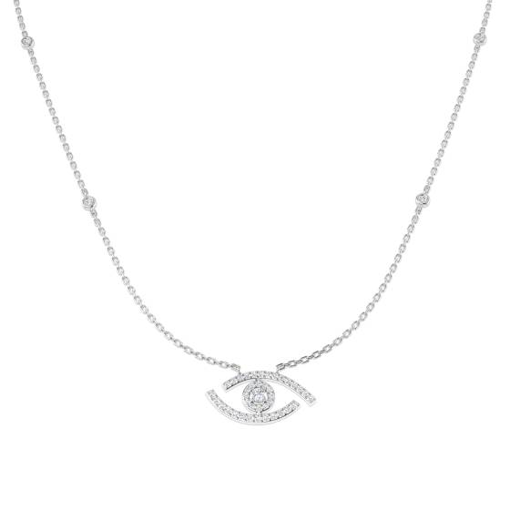 0.27ct SI1/G Round cut Natural Diamond Evil Eye Necklace in 18k White Gold