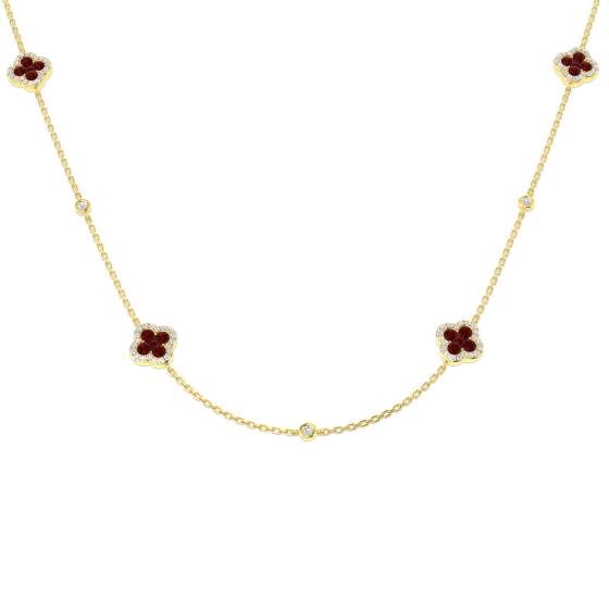 1.75ct SI2/G Round cut Ruby Gemstone Bezel Set Necklace in 9k Yellow Gold
