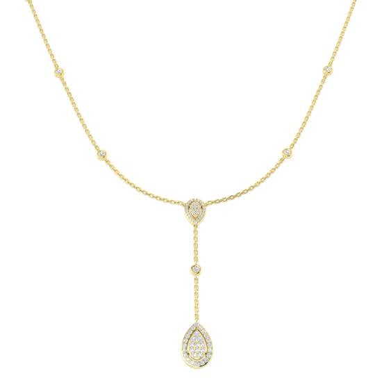 0.52ct SI2/G Round cut Natural Diamond Cluster Necklace in 18k Yellow Gold