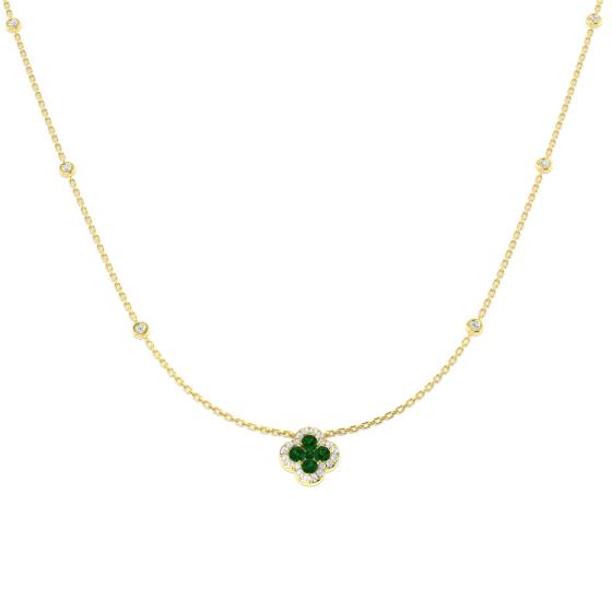 0.69ct SI2/G Round cut Emerald Gemstone Necklace in 18k Yellow Gold