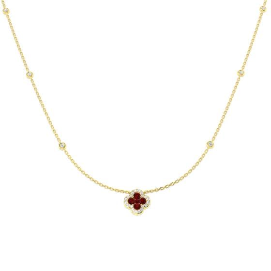 0.69ct SI2/G Round cut Ruby Gemstone Bezel Set Necklace in 18k Yellow Gold