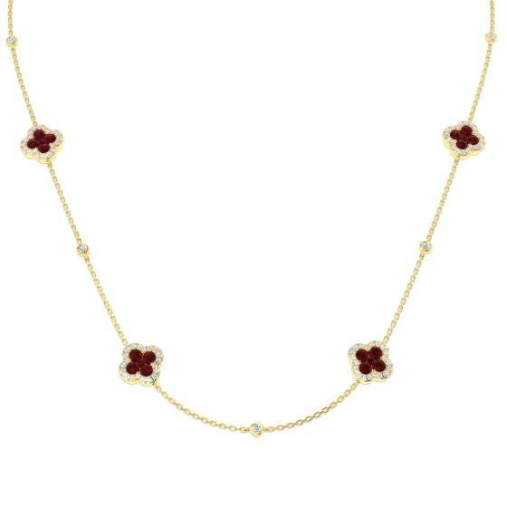 2.76ct SI2/G Round cut Ruby Gemstone Bezel Set Necklace in 18k Yellow Gold